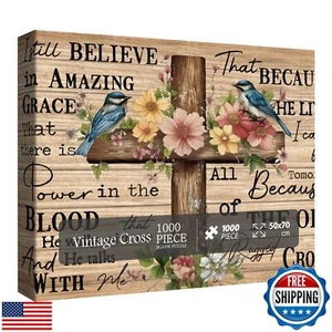 Flower Cross Puzzles for Adults 1000 Piece, Christian Religious Bible Jigsaw - Picture 1 of 5