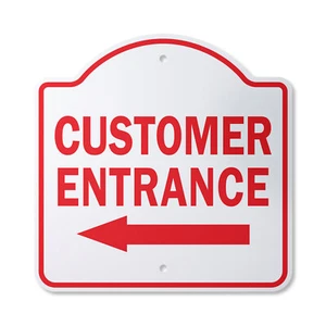 Customer Entrance Left Arrow Plastic Sign Office Entry Patron Building - Picture 1 of 6