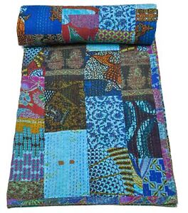 Marubhumi Indian Traditional Pure Cotton Patchwork Kantha Quilt, Paisley Prin...