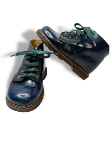 Aster French Baby Shoes Size 6 Navy Blue Leather Lace-Up Ankle Boots - Picture 1 of 11