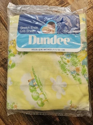 Vintage Dundee Crib Sheet Yellow With Bunnies - Image 1 of 3