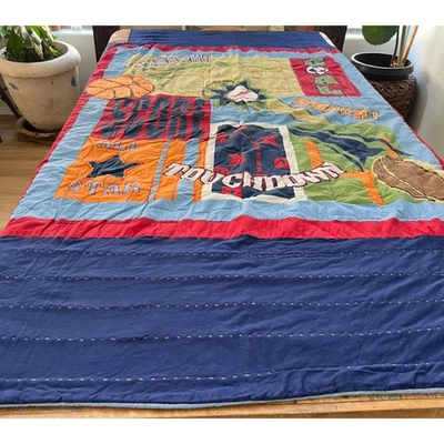 Circo Twin Quilt 100% Cotton Kids All Sports Blue Patchwork - Image 1 of 4