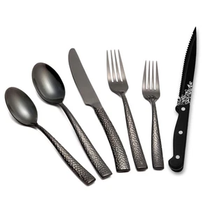 48-Piece Black Hammered Silverware Set for 8, Stainless Steel Flatware Set wi... - Picture 1 of 7