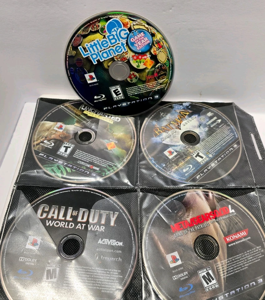 PS3 Game Lot - 5 Disc Bundle - LittleBigPlanet, Uncharted, Batman, CoD, MGS4 - Image 1 of 1