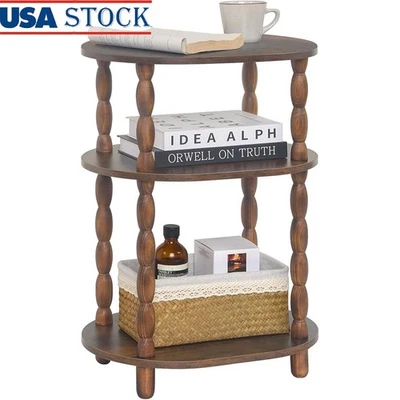 Oval Side Table W/ 3-Tier Storage Compact Vintage Nightstand Accent Table New - Image 1 of 4