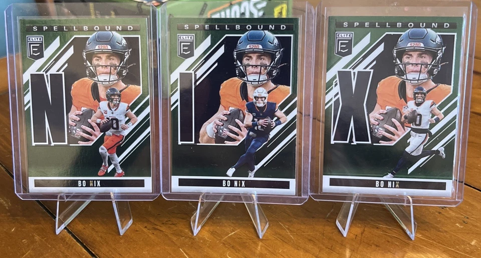 Juego Bo Nix verde hechizado Panini Donruss Elite 2025 Denver Broncos Foto 1 de 1