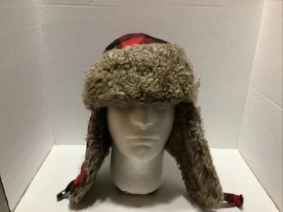 KB ETHOS 法兰绒/Faux Fur Trapper 帽子 红色 黑色 检查 OSFM — 第 1/4 张图片