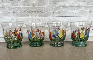 Vintage Artland mundgeblasene handbemalte Blumen Gläser Rumänien 4er Set 15oz - Bild 1 von 15