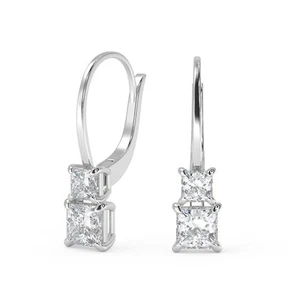 2.24 Ct Princess Cut 6 Prong Diamond Earrings SI1 D Leverback 18k - Picture 1 of 3