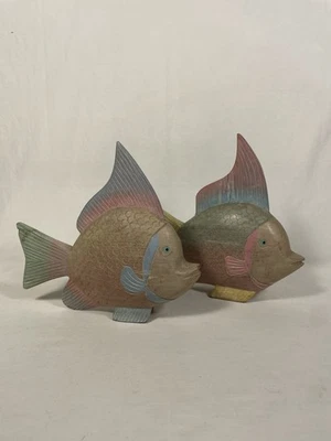Coppia Pesci Vintage Legno Intagliato - Immagine 1 di 4