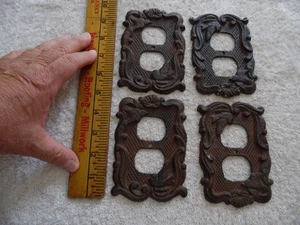 Posten 4 Vintage verzierte Metall Gusseisen Steckdose Doppelstecker Wandplatte Abdeckung geprägt - Bild 1 von 4