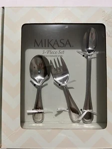 New Mikasa Beaded Edge (H) 3 Piece Stainless Steel Baby Feeding Flatware N2 - Picture 1 of 4