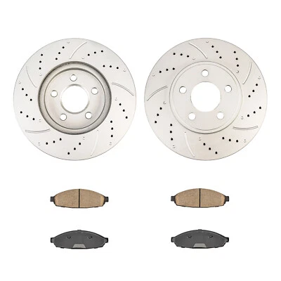 Front Drilled Brake Rotor Ceramic Pad For 2003 - 2011 Lincoln Town Car Foto 1 de 4