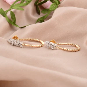 1.80 Ct SI/H Natural Diamond Hoop Beaded Earrings Birthday Gift 14k Yellow Gold - Picture 1 of 12