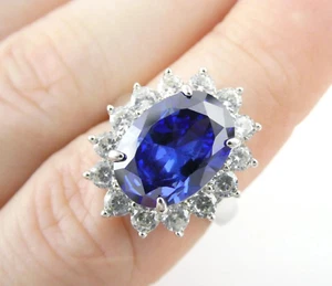 Natürlicher Saphir-Diamant-Verlobungsring 8,50 kt Ovalschliff 18 K massives Weißgold - Bild 1 von 11