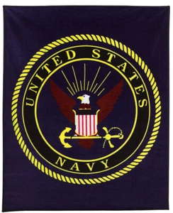 US Navy Insignia Fleece Blanket, 50" x 60", Navy Blue - Picture 1 of 1
