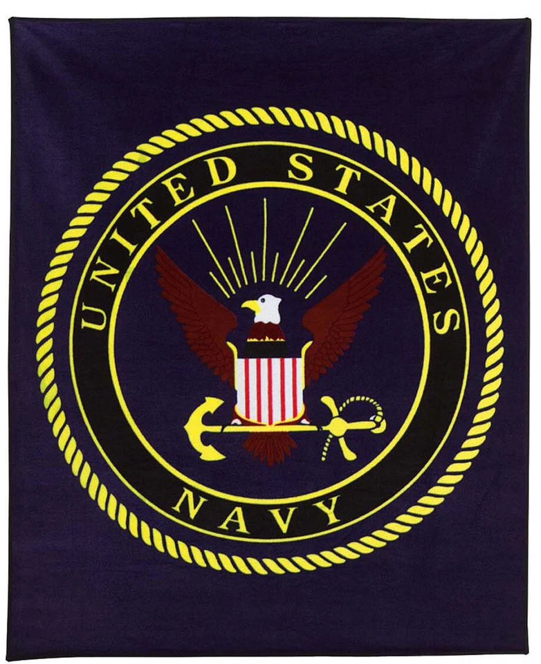 US Navy Insignia Fleece Blanket, 50" x 60", Navy Blue - Image 1 of 1