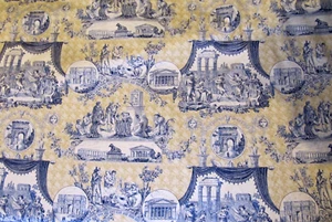 5+ yards Vintage Travers Toile De Nantes Fabric yellow & blue - Picture 1 of 8