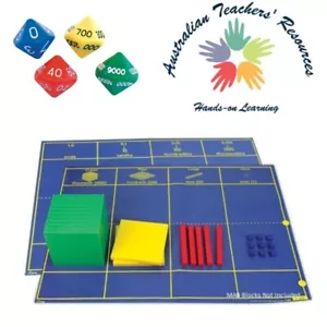 1 x Base 10 Place Value Combo Mat 520 x 390mm + 4 x 10 Sided Dice Home School - Picture 1 of 1