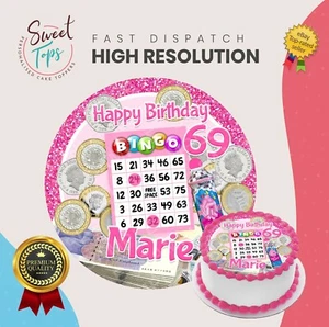 BINGO ESSBARER RUNDER GEBURTSTAGSTORTENAUFLEGER DEKORATION PERSONALISIERT - Bild 1 von 4