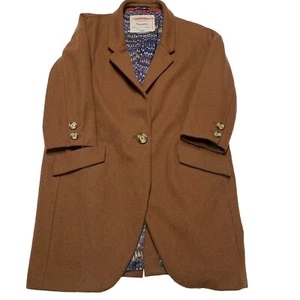 Cartonnier Wool Blazer Coat Women’s Small Brown Oversized Boyfriend 3/4 Sleeve - Picture 1 of 15