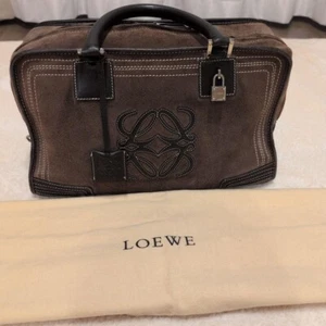LOEWE Amazona 36 Anagram Suede Leather mini Boston Bag Brown Used W/Storage Bag - Picture 1 of 20