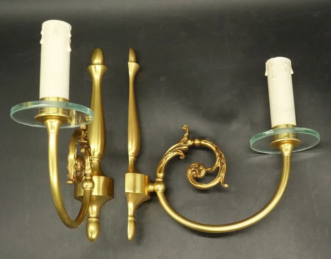 PAIR OF SCONCES LOUIS XVI STYLE - BRONZE & GLASS - FRENCH ANTIQUE Cover
