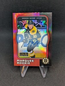 2017-18 O-Pee-Chee Platinum Retro Rainbow Red Anders Bjork #R-72 Rookie Auto RC