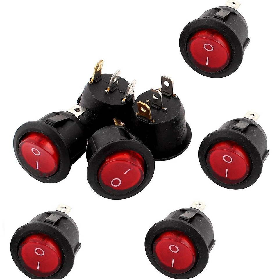NO-NAME 5PCS Red Light 3 Pin ON-OFF SPST Round Boat Rocker Switch 6A/250V 10A/125V AC