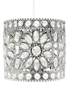 EASY FIT SILVER TILLY DESIGN LIGHT SHADE ACRYLIC BEADED GEM IN METAL FRAME - Picture 1 of 3