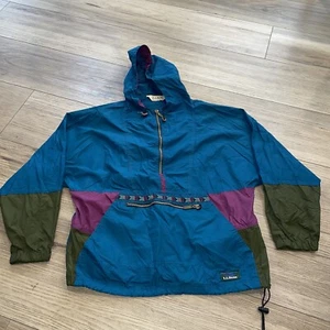 VTG 90s L.L. Bean 3-Tone Camping Packable Pullover Hoodie Anorak Jacket M 👀 📏 - Picture 1 of 15