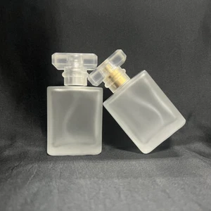 50ml Empty Frosted Glass Perfume Spray Bottle Refillable Rectangular Gold/Silver - Picture 1 of 13