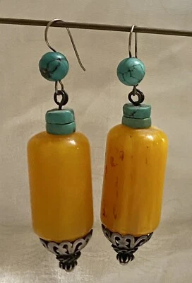 ÚNICOS Pendientes Boho Colgantes Artesanos WOW Turquesa Y Vintage Imitación Ámbar Foto 1 de 4