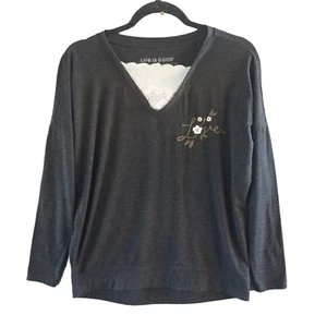 Life Is Good Supreme Blend Pullover Women XS Gray Embroidered Love Oversized - Picture 1 of 13