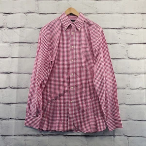 HACKETT LONDON Shirt Mens Large Gingham Plaid Button Down Pink White - Picture 1 of 9