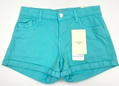 Pantalones Cortos Mayoral Nuevos con Etiquetas Niñas Talla 14 Azul Aqua Denim Puños 5 Bolsillos Foto 1 de 3