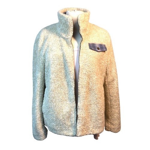 OFF WHITE Vintage Pendleton full zip panna avorio giacca cappotto plaid shearling pelliccia sintetica donna L