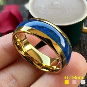 8MM Men Women Tungsten Carbide Ring Blue Opal Ring Dome Polished Comfort fit - Picture 1 of 9