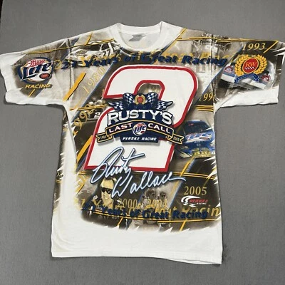 Rusty Wallace Last Call Nascar Miller Lite Vtg 90s All Over Print AOP T Shirt -M - Image 1 of 4