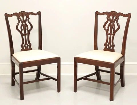 WELLINGTON HALL Mahogany Chippendale Straight Leg Dining Side Chairs - Pair B Cover