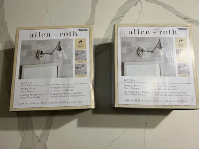 Aplique de pared de níquel cepillado 2 piezas Allen + Roth Keala 6,49 pulgadas con 1 luz con brazo oscilante Foto 1 de 4