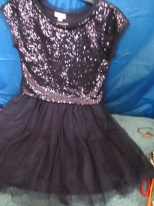 P17) Girls Size 10-12 Cat and Jack Sequins Front Top Fully Lined Navy Blue Dress - Picture 1 of 8