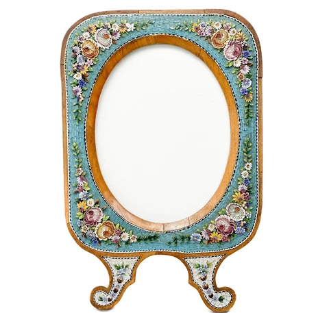 Venetian Italian Micro Mosaic Mounted Carved Wood Table Photo Frame circa 1900 Cover
