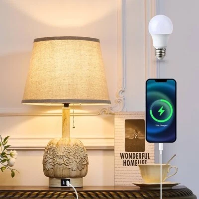 Rustic Farmhouse Table Lamp With USB Ports - Image 1 of 4