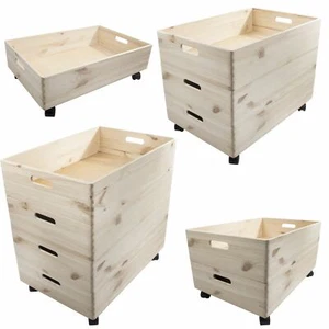 Choice of Plain Stacking Extra Large Shallow Wooden Open Crates Boxes on Wheels - Picture 1 of 45