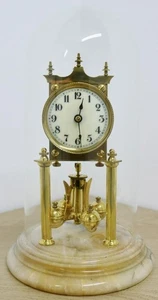 Antike deutsche JUF 400 Tage Jubiläum Messing Marmor & Glas Drehmanteluhr - Bild 1 von 24