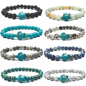 New Sea Turtle Beads Bracelets for Women Men Classic 14 Colors Natural Stone - Picture 1 of 54