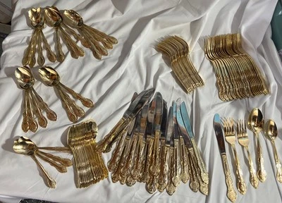 International China San Marcos 24ktGold Electroplated Flatware Lot 112 Pc Set - Image 1 of 4