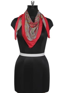 Sushila Vintage Red Women Scarf Blend Silk Printed Floral Stole Fabric 37" x 36" - Picture 1 of 6