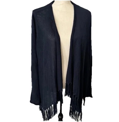 Женский открытый кардиган Calypso Saint Barth из 100% льна с бахромой отделка синий размер маленький - Изображение 1 из 4